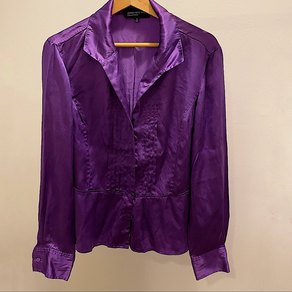 Satin purple long sleeves blouse